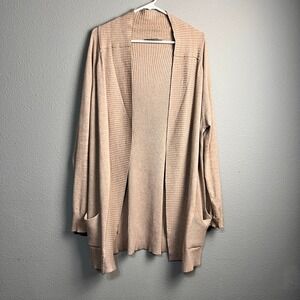 Natural Reflections Tan Ribbed Open Front Cardigan XL Pockets Academia Lounge